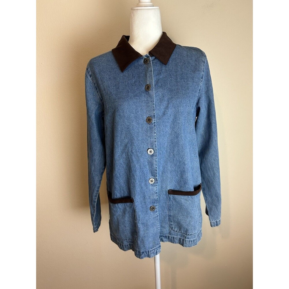 Denim & Co Corduroy Jean Jacket S Barn Chore Shirt Button Up Peasant Western